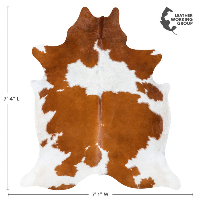 Brown and White Cowhide Rug Size 7'4" L x 7'1" W 7644