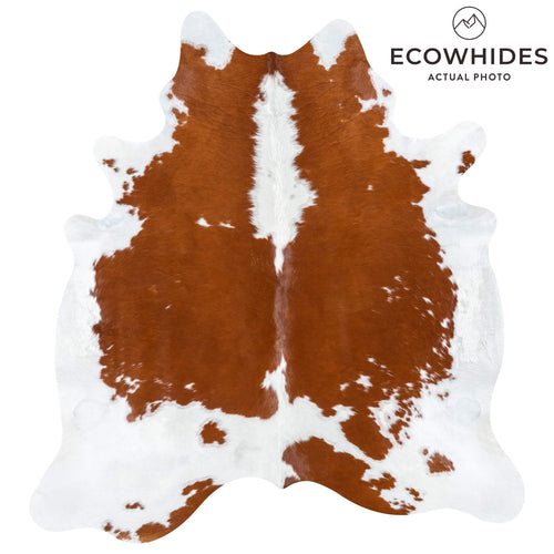 Brazilian Brown and White Cowhide Rug Size 7'5" L x 6'10" W 7695