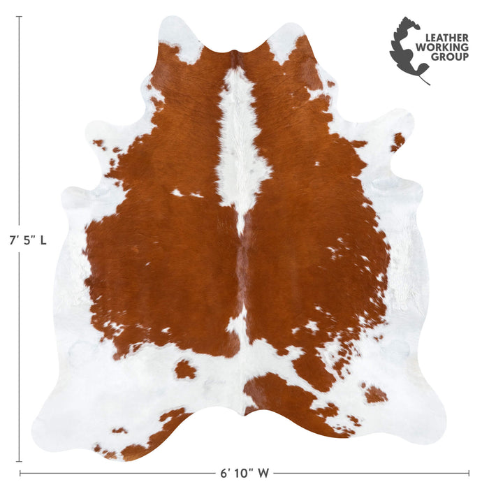 Brazilian Brown and White Cowhide Rug Size 7'5" L x 6'10" W 7695