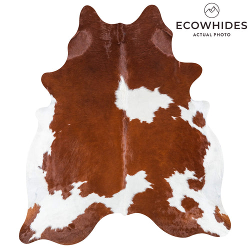 Brazilian Brown and White Cowhide Rug Size 7'9" L x 6'9" W 7696