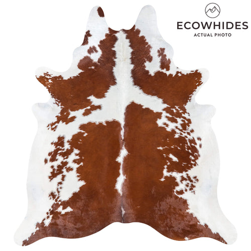 Brazilian Brown and White Cowhide Rug Size 7'10" L x 7'3" W 7698