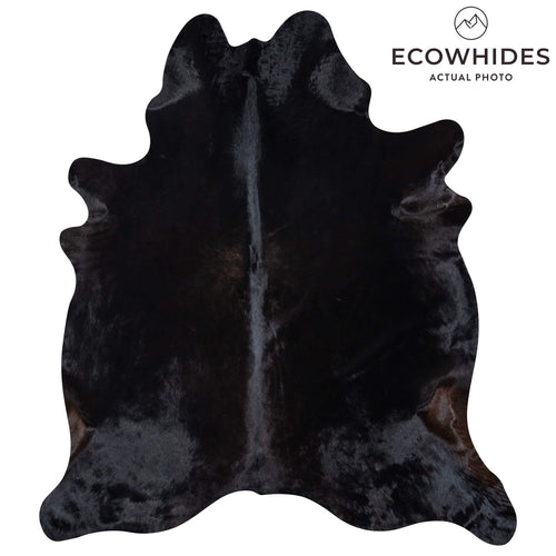 Brazilian Solid Black Cowhide Rug Size 7'6" L x 6'7" W 7734