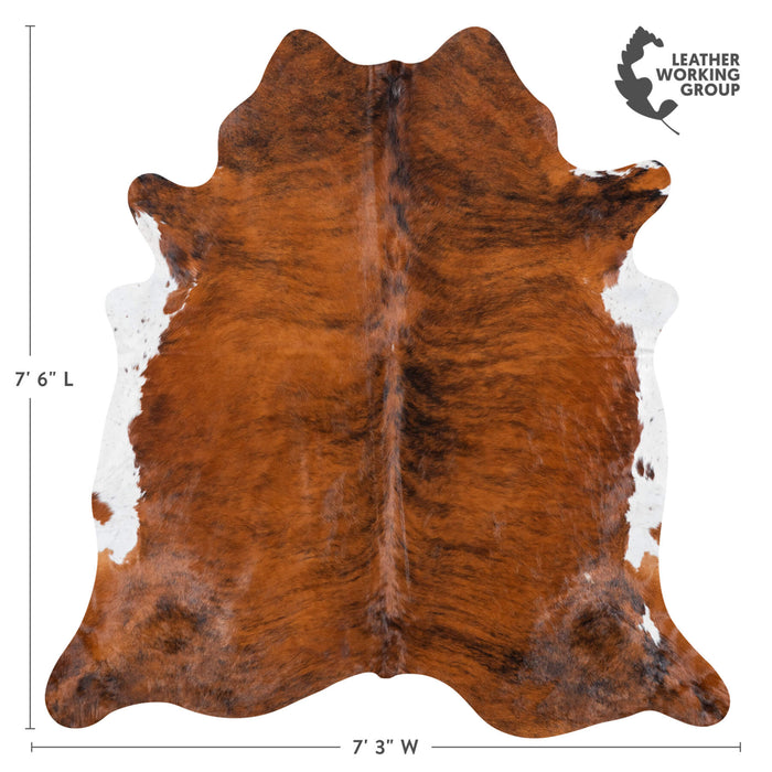 Brazilian Brindle White Belly Cowhide Rug Size 7'6" L x 7'3" W 7777