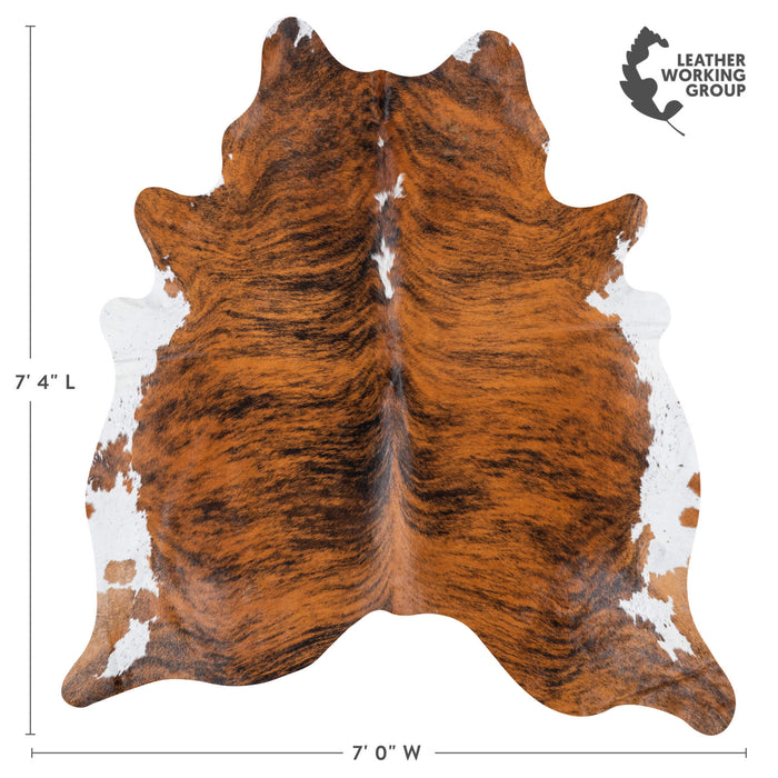 Brazilian Brindle White Belly Cowhide Rug Size 7'4" L x 7'0" W 7783