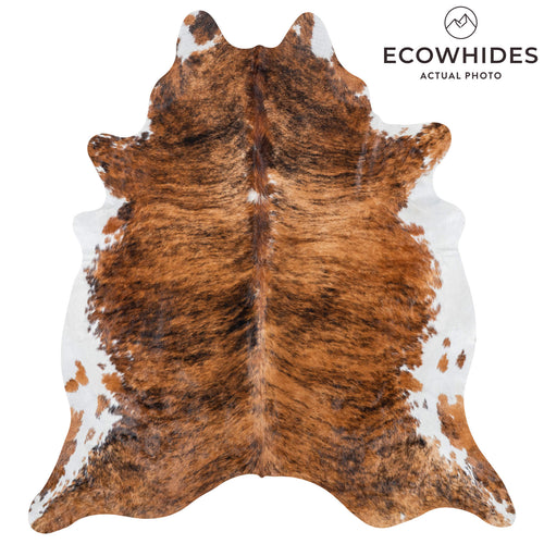Brazilian Brindle White Belly Cowhide Rug Size 7'6" L x 6'11" W 7785