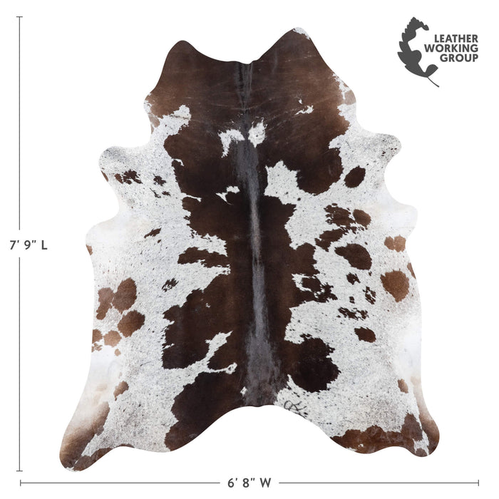 Brazilian Chocolate and White Cowhide Rug Size 7'9" L x 6'8" W 7844