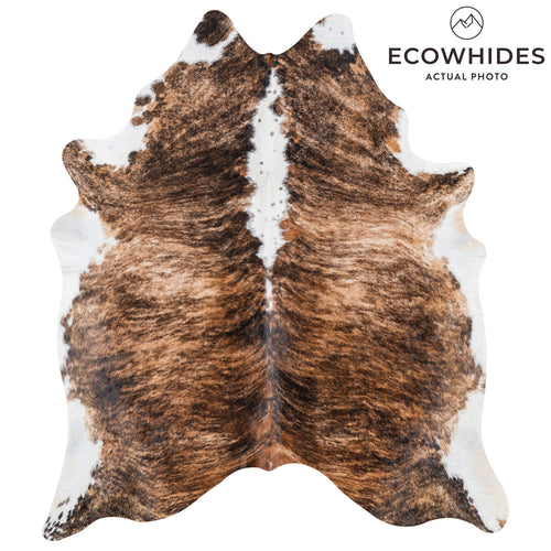 Brazilian Brindle White Belly and Backbone Cowhide Rug Size 7'3" L x 6'4" W 7857