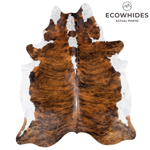 Brazilian Brindle White Belly and Backbone Cowhide Rug Size 8'5" L x 6'11" W 7860