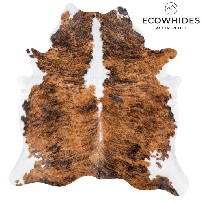 Brazilian Brindle White Belly and Backbone Cowhide Rug Size 7'4" L x 6'11" W 7861
