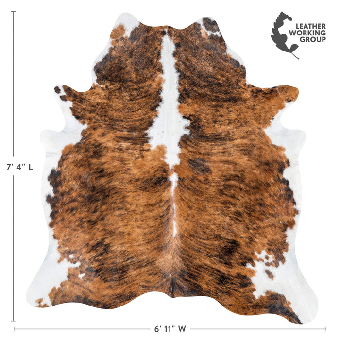 Brazilian Brindle White Belly and Backbone Cowhide Rug Size 7'4" L x 6'11" W 7861