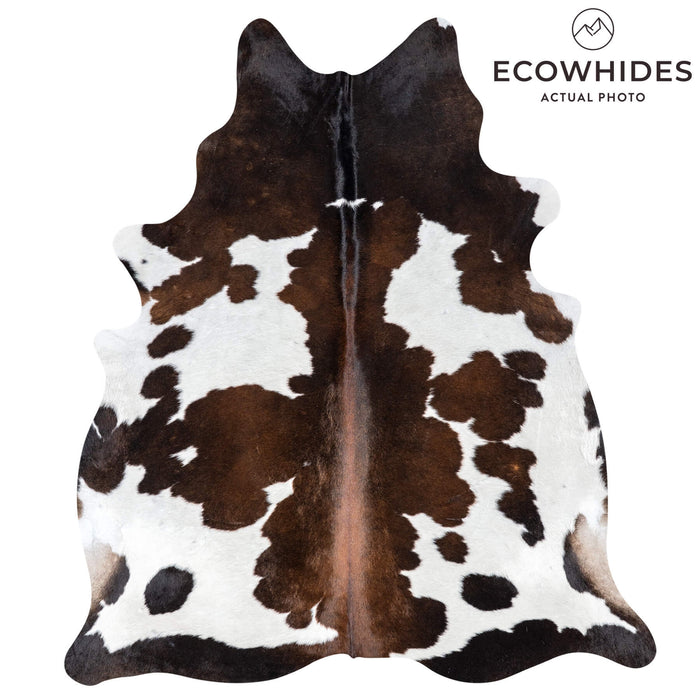 Brazilian Chocolate and White Cowhide Rug Size 7'1" L x 6'0" W 8059