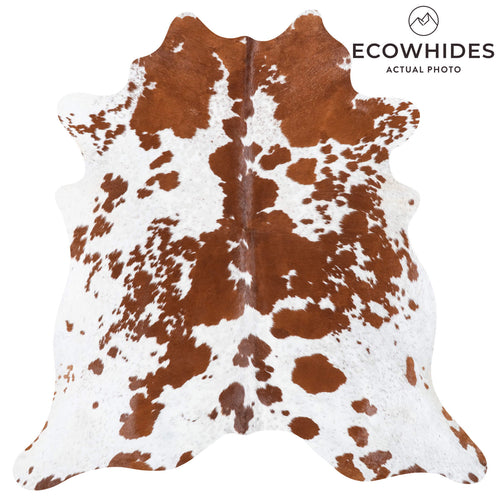 Brazilian Brown and White Cowhide Rug Size 7'4" L x 7'0" W 8356