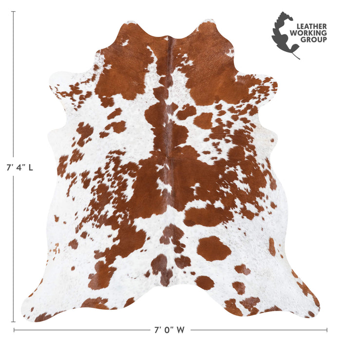 Brazilian Brown and White Cowhide Rug Size 7'4" L x 7'0" W 8356