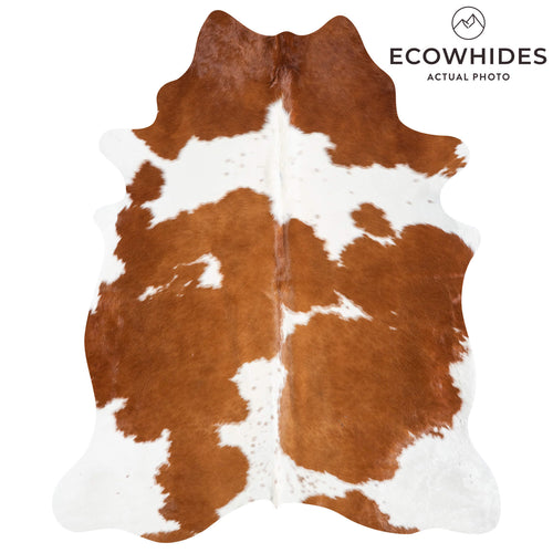 Brazilian Brown and White Cowhide Rug Size 7'3" L x 6'2" W 8359