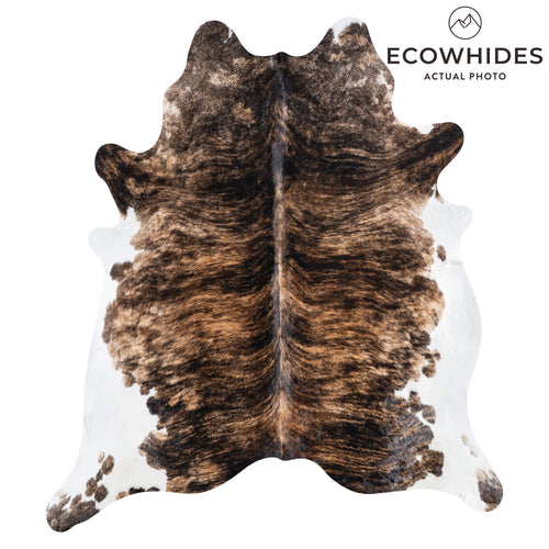 Brazilian Brindle White Belly Cowhide Rug Size 7'3" L x 6'7" W 8414