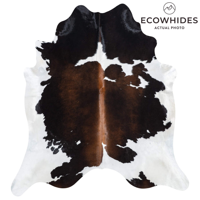 Brazilian Chocolate and White Cowhide Rug Size 7'10" L x 6'11" W 8421