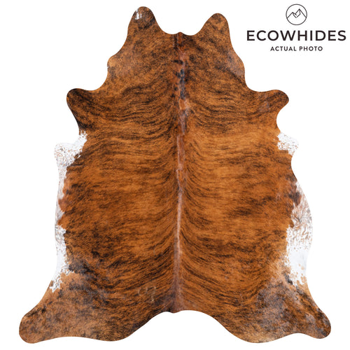 Brazilian Brindle White Belly Cowhide Rug Size 7'8" L x 7'0" W 8424