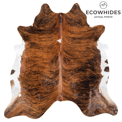 Brazilian Brindle White Belly Cowhide Rug Size 6'9" L x 6'5" W 8428