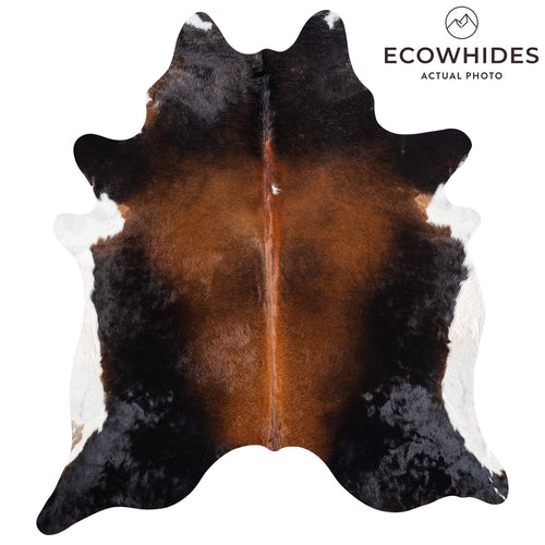 Brazilian Chocolate and White Cowhide Rug Size 7'9" L x 7'0" W 8601