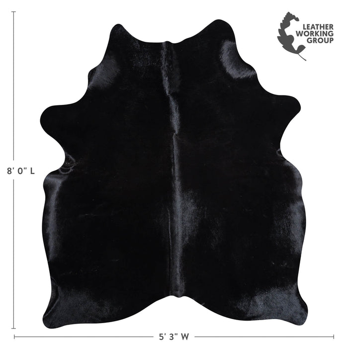 Brazilian Solid Black Cowhide Rug Size 6'0" L x 5'3" W 8673
