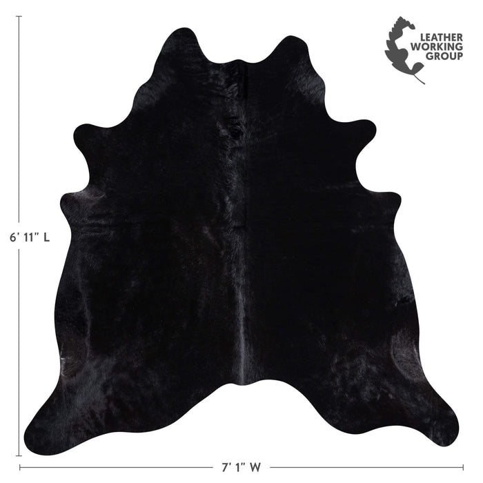 Brazilian Solid Black Cowhide Rug Size 6'11" L x 7'1" W 8725