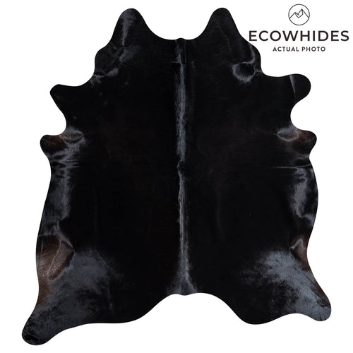 Brazilian Solid Black Cowhide Rug Size 7'6" L x 6'10" W 8733