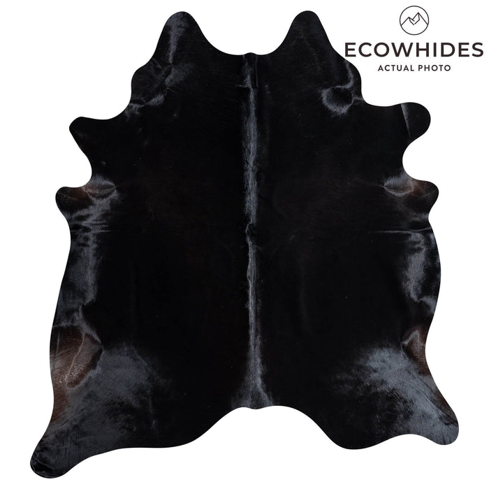 Brazilian Solid Black Cowhide Rug Size 7'6" L x 6'10" W 8733