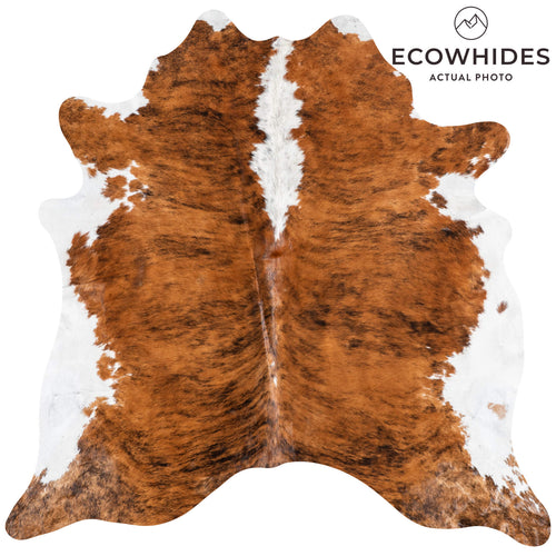 Brazilian Brindle White Belly and Backbone Cowhide Rug Size 7'0" L x 6'9" W 8775