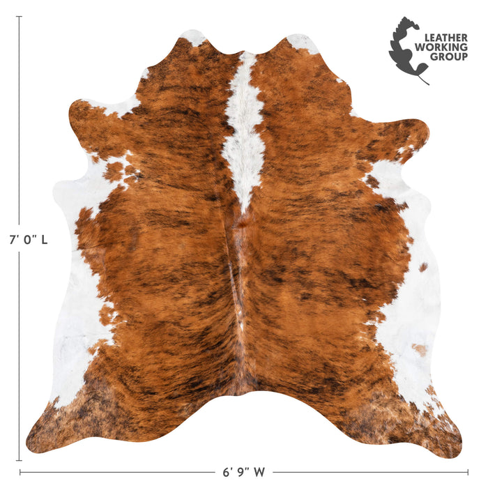 Brazilian Brindle White Belly and Backbone Cowhide Rug Size 7'0" L x 6'9" W 8775