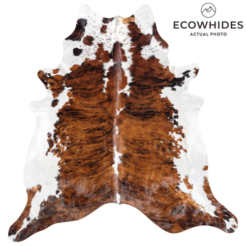 Brazilian Brindle White Belly and Backbone Cowhide Rug Size 8'4" L x 7'10" W 8779