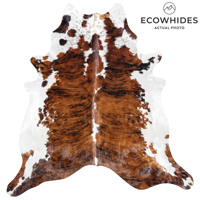 Brazilian Brindle White Belly and Backbone Cowhide Rug Size 8'4" L x 7'10" W 8779