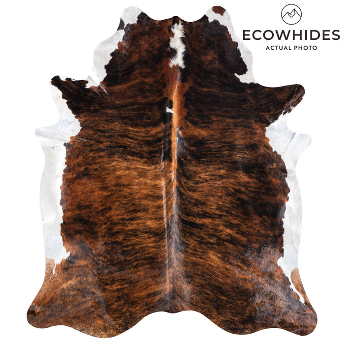 Brazilian Brindle White Belly and Backbone Cowhide Rug Size 7'10" L x 6'9" W 8781