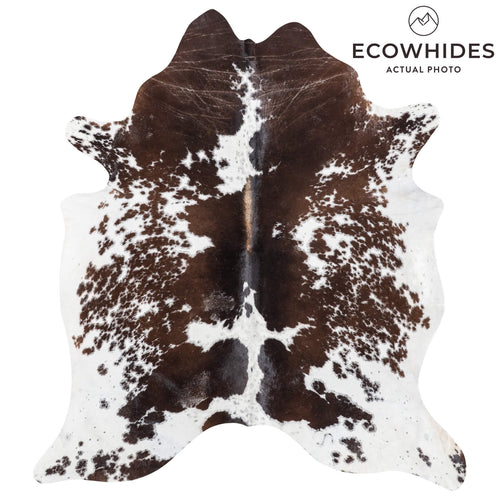 Brazilian Chocolate and White Cowhide Rug Size 7'7" L x 6'10" W 8964