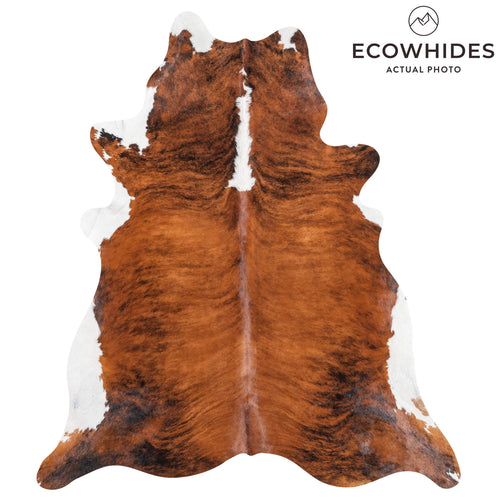 Brazilian Brindle White Belly and Backbone Cowhide Rug Size 7'8" L x 6'10" W 8986