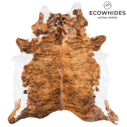 Brazilian Brindle White Belly Cowhide Rug Size 7'.9" L x 7'2" W 9049
