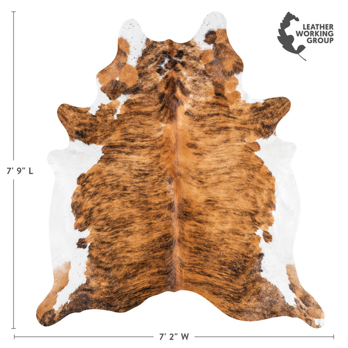 Brazilian Brindle White Belly Cowhide Rug Size 7'.9" L x 7'2" W 9049