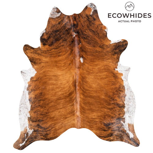 Brazilian Brindle White Belly Cowhide Rug Size 7'3" L x 6'3" W 9055
