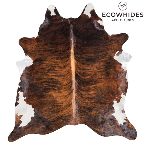 Brazilian Brindle White Belly Cowhide Rug Size 7'4" L x 6'10" W 9065