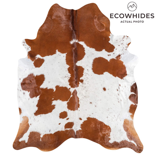 Brazilian Brown and White Cowhide Rug Size 7'6" L x 6'9" W 9073