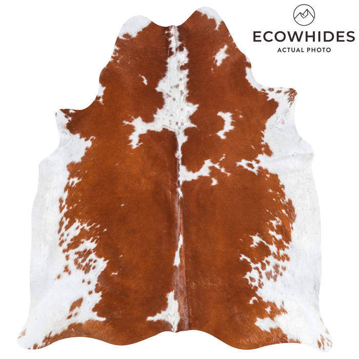 Brazilian Brown and White Cowhide Rug Size 6'8" L x 6'.2" W 9084