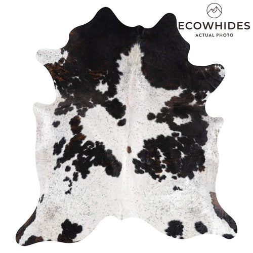 White Tricolor Cowhide Rug Size 7'10" L x 7'3" W 9245