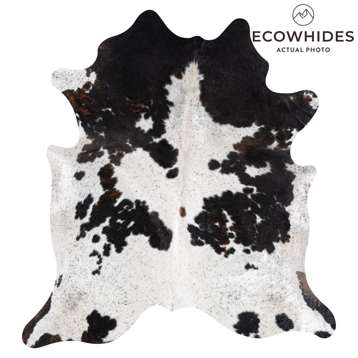 White Tricolor Cowhide Rug Size 7'10" L x 7'3" W 9245
