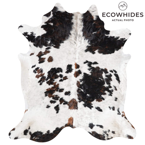 White Tricolor Cowhide Rug Size 7'9" L x 7'0" W 9266