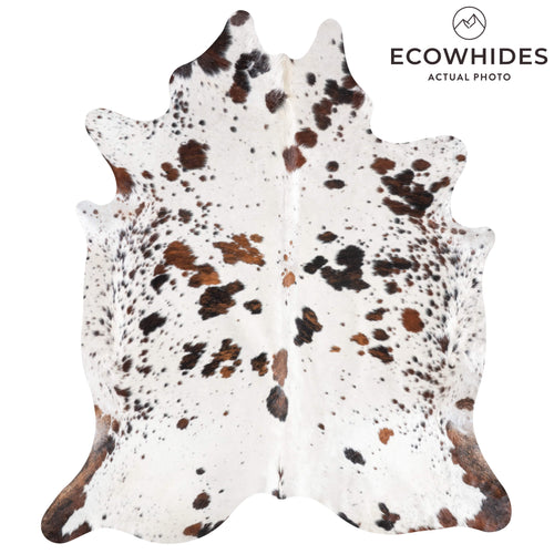 White Tricolor Cowhide Rug Size 8'1" L x 7'0" W 9267
