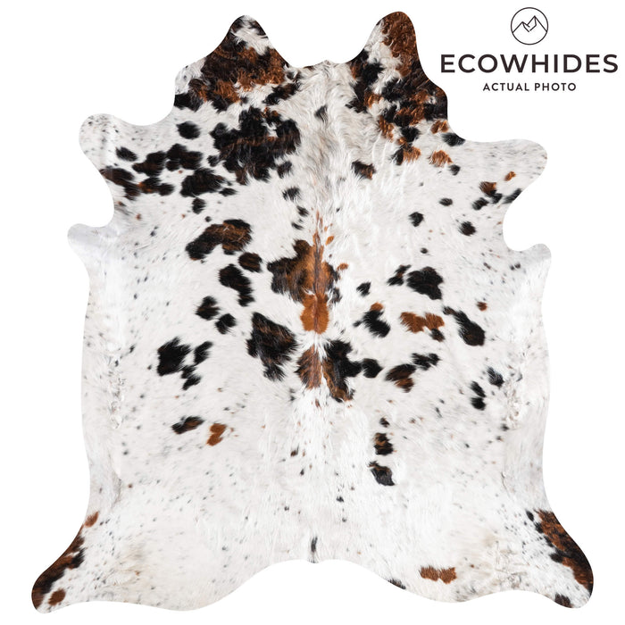 White Tricolor Cowhide Rug Size 7'11" L x 7'3" W 9279