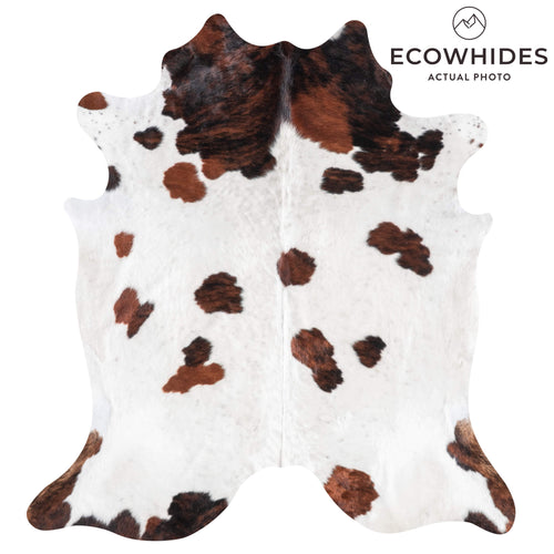 White Tricolor Cowhide Rug Size 7'6" L x 6'11" W 9282