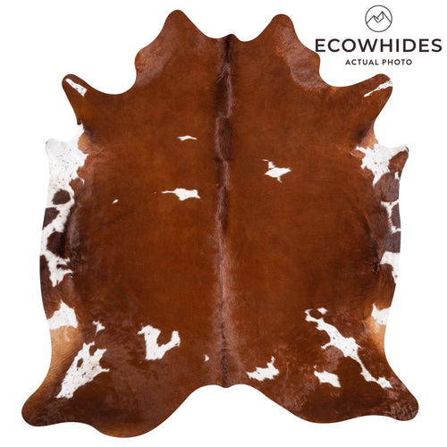 Brown and White Cowhide Rug Size 8'2" L x 7'8" W 9297