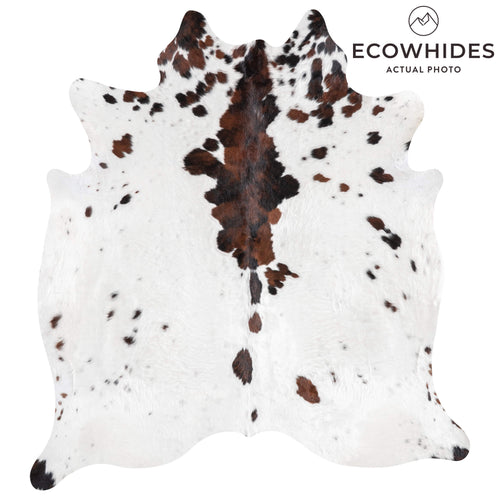 White Tricolor Cowhide Rug Size 7'4" L x 6'9" W 9299