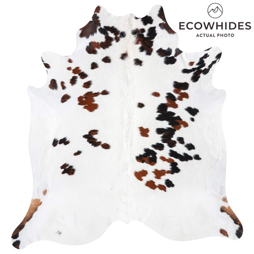White Tricolor Cowhide Rug Size 7'7" L x 7'1" W 9302