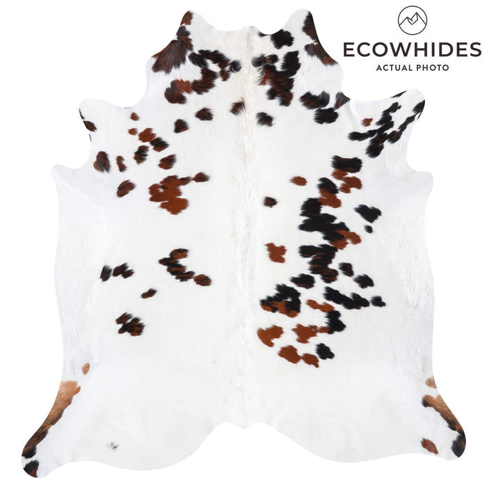 White Tricolor Cowhide Rug Size 7'7" L x 7'1" W 9302
